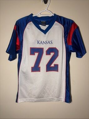 Pro Edge Kansas Jayhawks Mesh Jersey in White, Blue & Red - #72